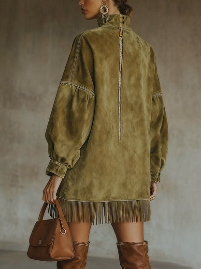 VESTIDO OVERSIZE DE ANTE CON FLECOS