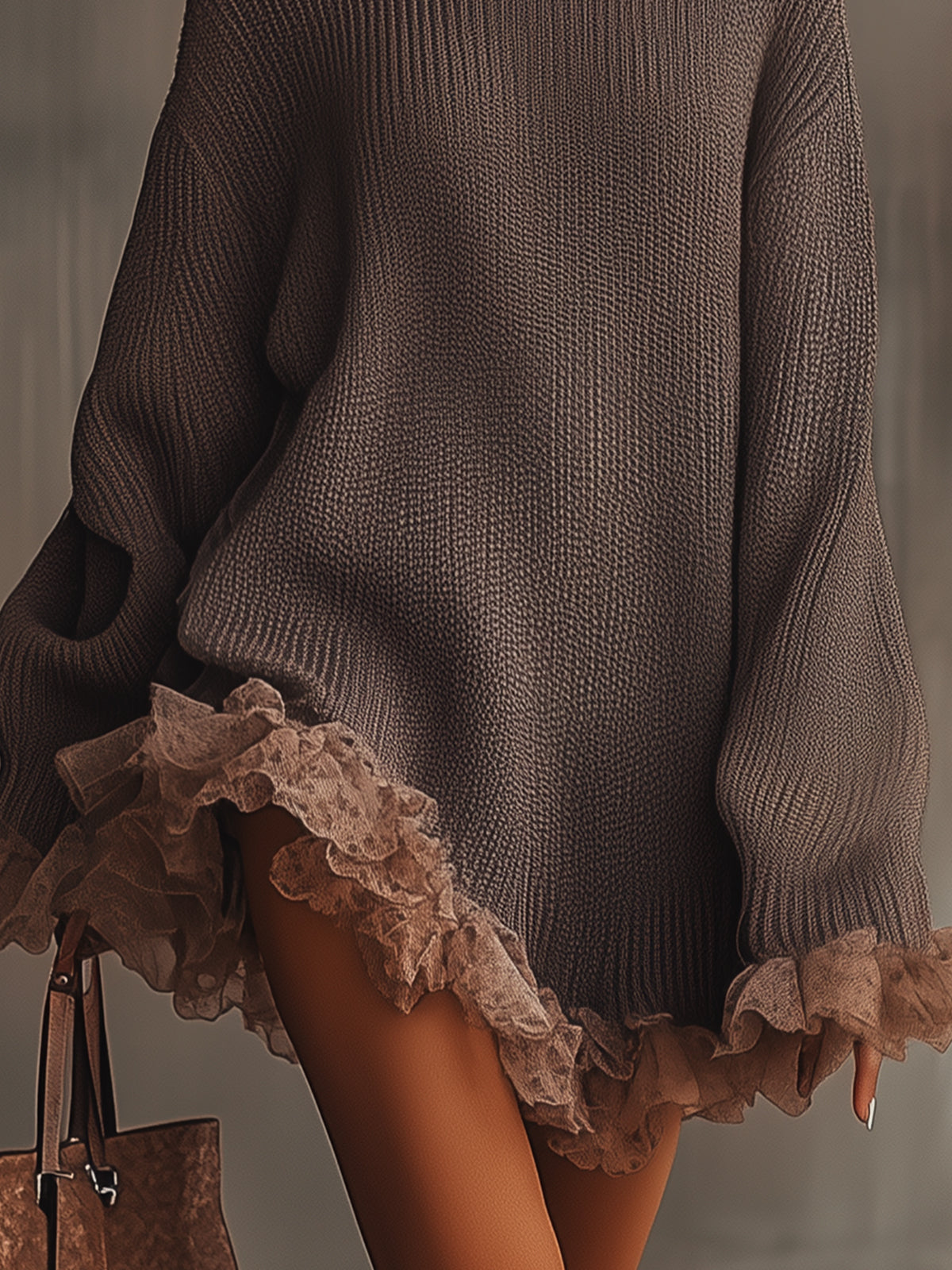 VESTIDO VALENTINA ROCHE FRINGE TAUPE
