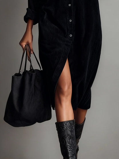 VESTIDO CORDUROY NOIR MIDI
