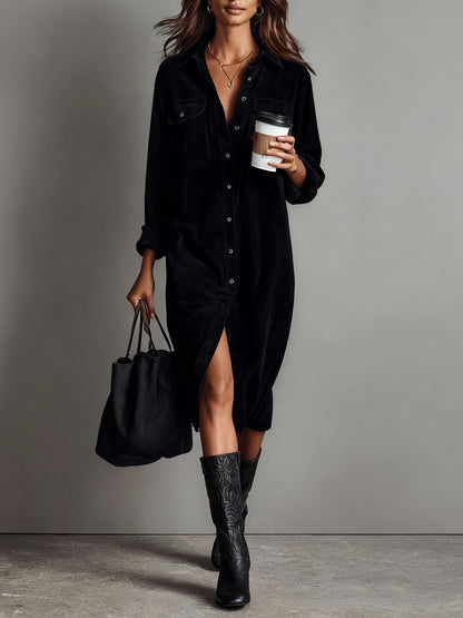 VESTIDO CORDUROY NOIR MIDI