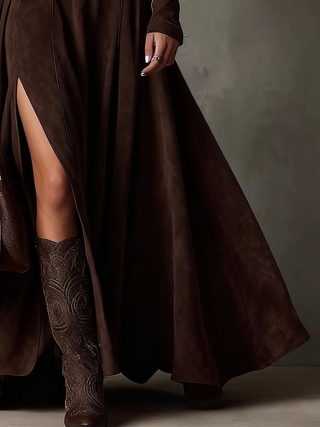 VESTIDO SUEDE CHOCOLATE HIGH NECK