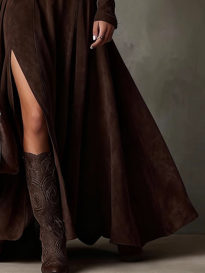 VESTIDO SUEDE CHOCOLATE HIGH NECK